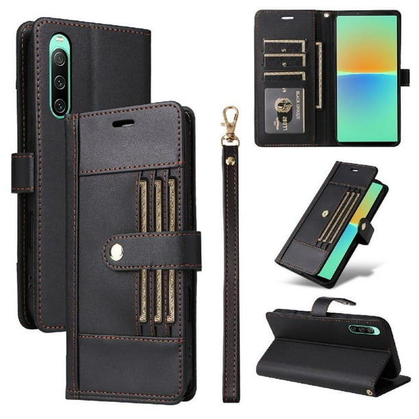 FOXDOCK Funda tipo Cartera para Sony Xperia 10 IV – Cubierta de Cuero PU con Múltiples Ranuras, Bolsillo para Efectivo y Correa de Muñeca