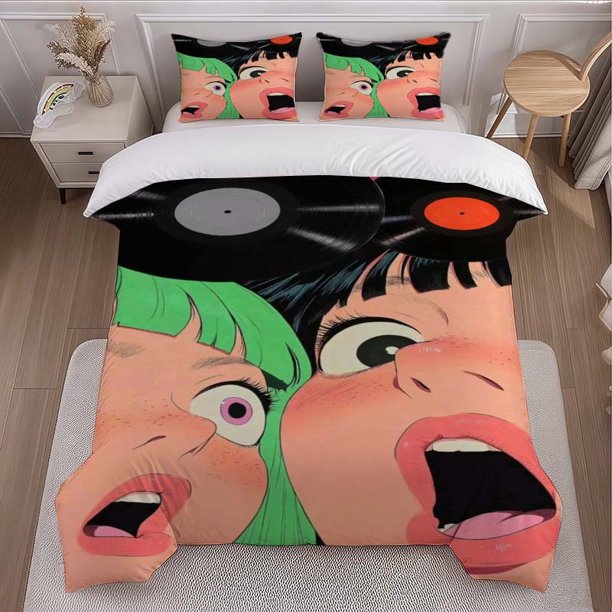 Record Girl Surprised Themed Bedding Set Duvet Cover and Pillowcase Set