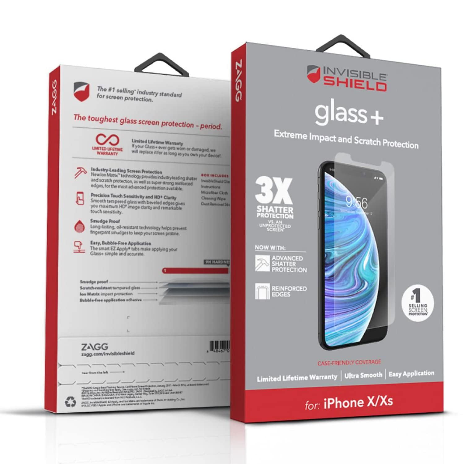 Protector De Pantalla Zagg Invisibleshield Glass+ Para Iphone Xs/x, Paquete De 2 Unidades