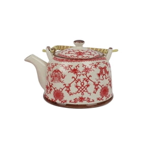 Homewell - Tetera Cerámica Con Infusor Filtro Rojo Blanco 900Ml