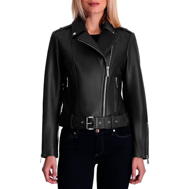 Chaqueta Michael Kors Moto Cuero Genuino Negro XL Mujer