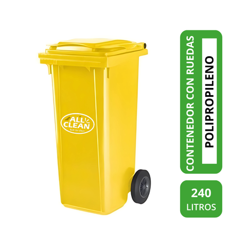 All Clean - Basurero Contenedor 240 Litros Amarillo Con Rueda