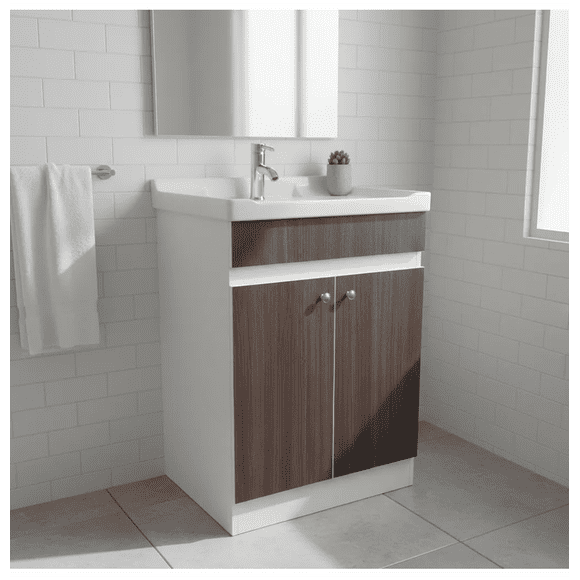 Mueble Vanitorio 60x47 cm Café Con Lavamanos Y Grifería ¡Listo para Instalar!