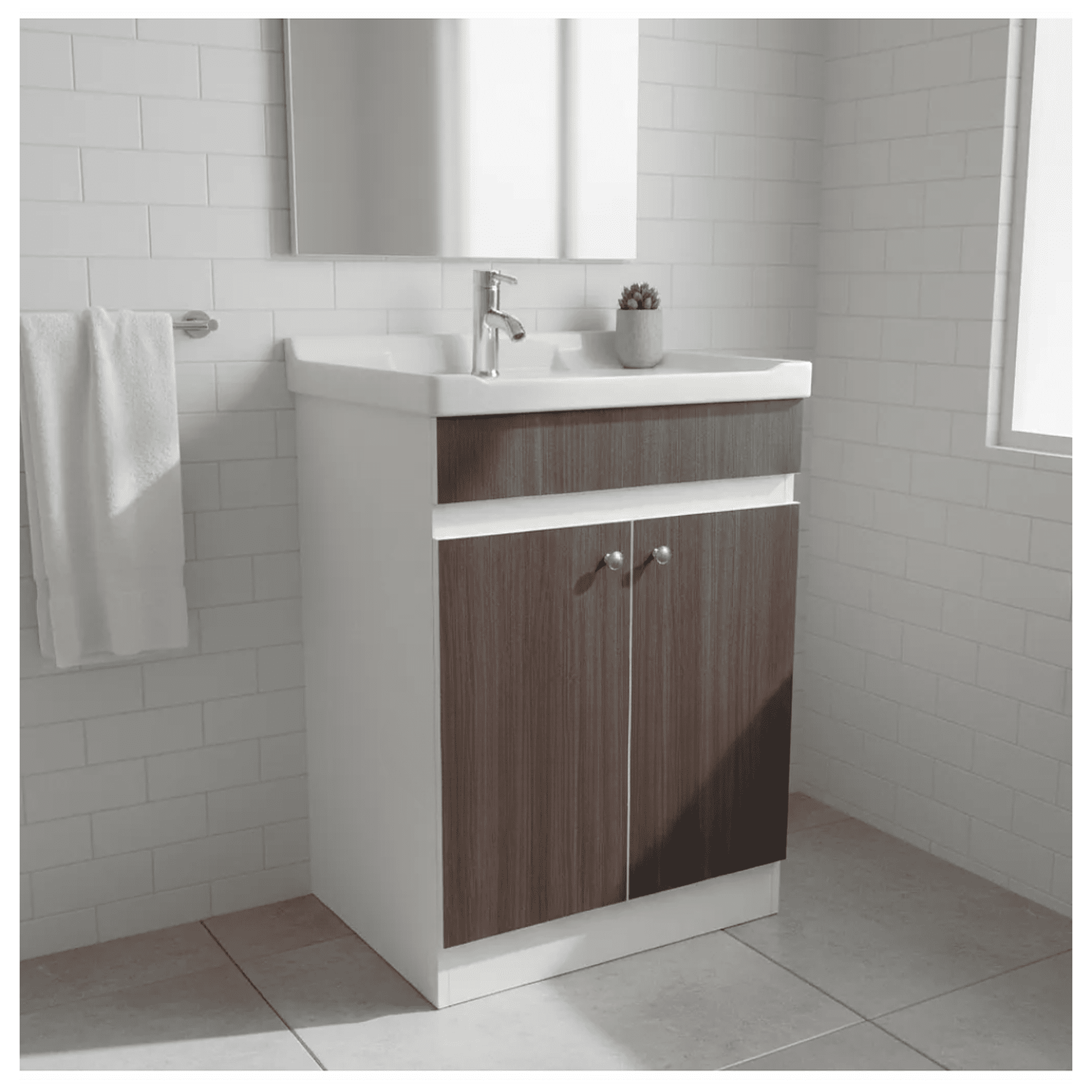 Modern Space - Mueble Vanitorio 60x47 Cm Café Con Lavamanos Y Grifería ¡listo Para Instalar!