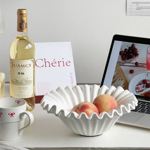 Santú Home & Deco - Fuente Estilo Frutero Cerámica Shell Blanco