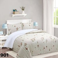 Genérico - Cubrecama Quilt Sherpa 1 1/2 Plazas - Beige Flores M901