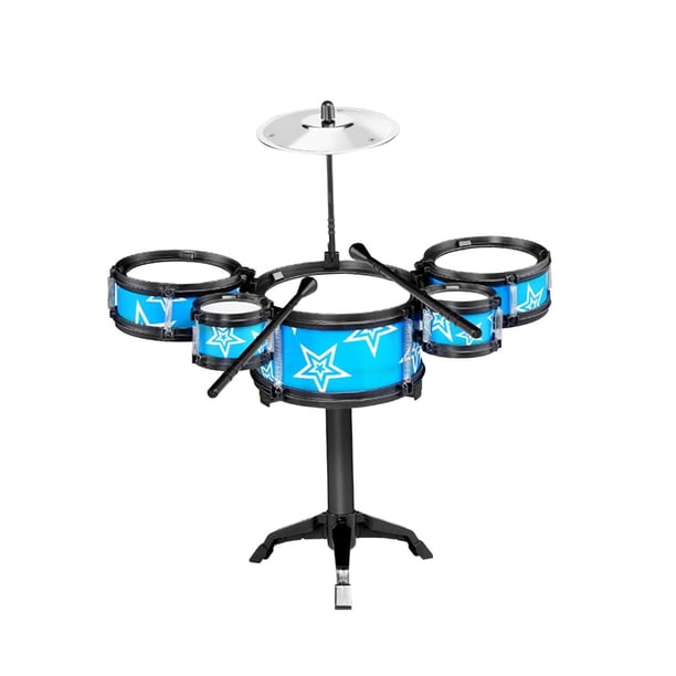 Juego de batería para niños, juguete sensorial, gran regalo para niños y niñas, juguete de batería de simulación para niños pequeños, juego de batería 5 pads de batería azules