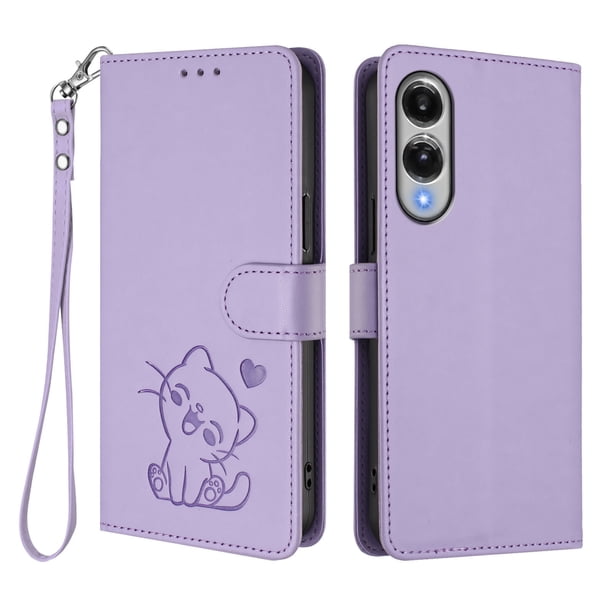Funda de Gato tipo Libro para Samsung Galaxy S25 Edge, Lila Claro