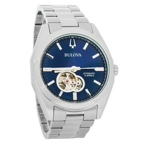 Bulova - Reloj Classic Surveyor Automático Esqueleto Esfera Azul Open Heart Acero Inoxidable 96A275 Para Hombre