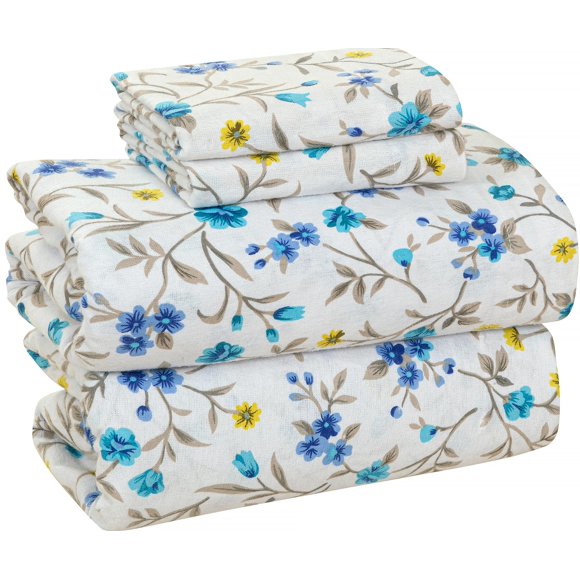 Juego de sábanas Bliss Casa, franela 100% algodón, tamaño queen, 4 piezas