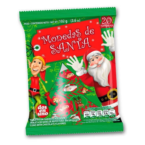 Monedas De Chocolate Navidad Bolsa 102 g Dos en Uno
