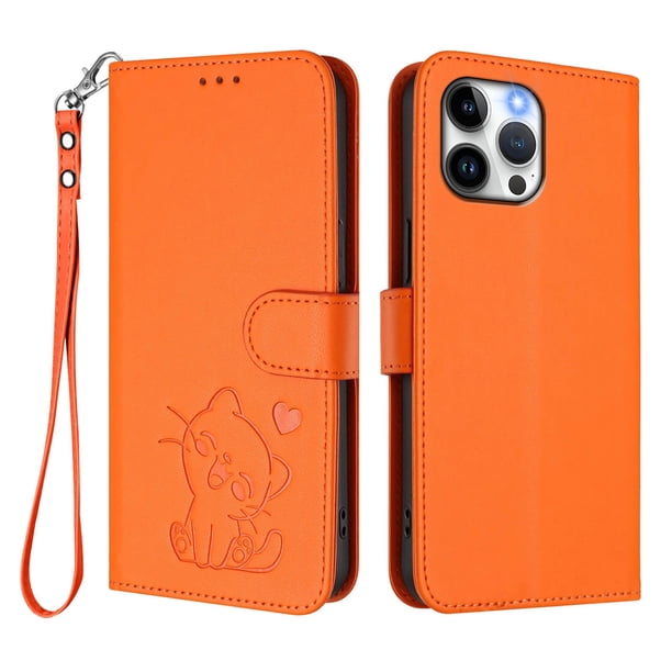 Funda de Gato tipo Libro para iPhone 13 Pro Max, Naranja