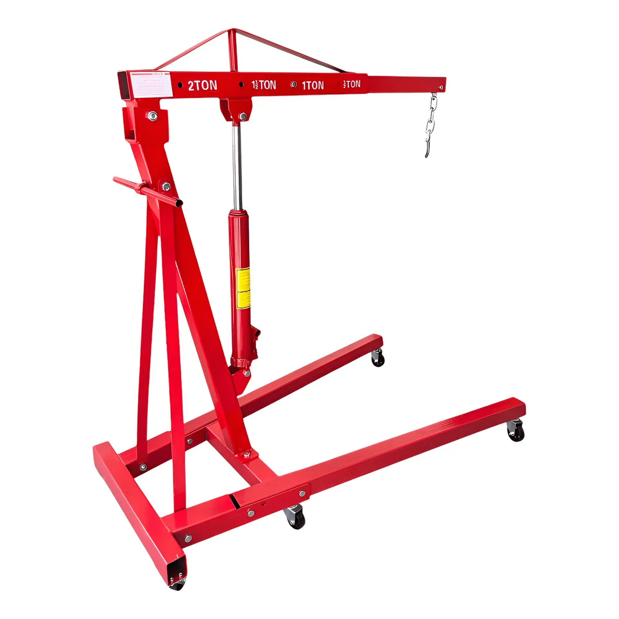 Tecle Grua Pluma Elevadora 2t Erux Rojo / Grúa Pluma Hidráulica 2 Toneladas Plegable – Tecle Elevador Profesional con Ruedas 360°