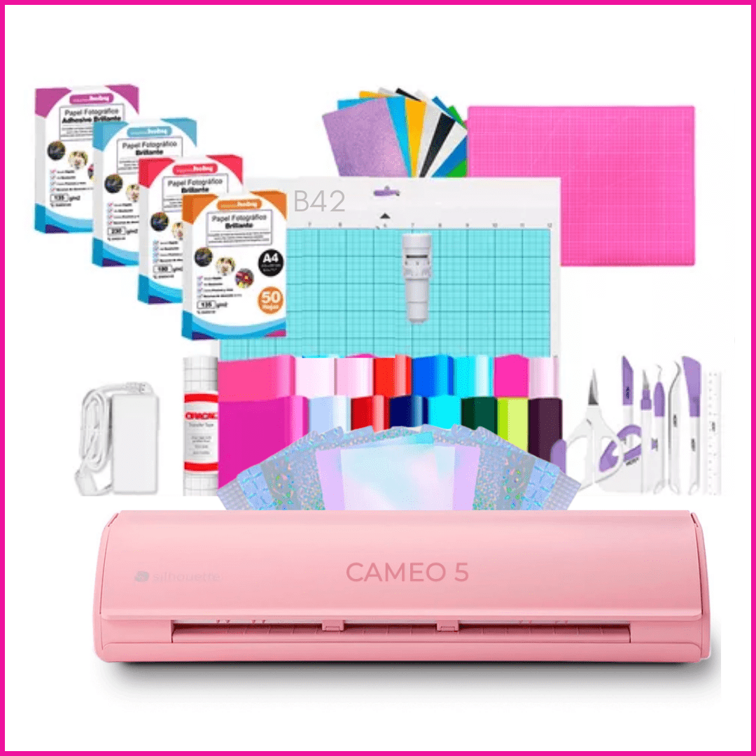Silhouette America - Cameo 5 Rosada + Set De Resmas Fotograficas + Herramientas