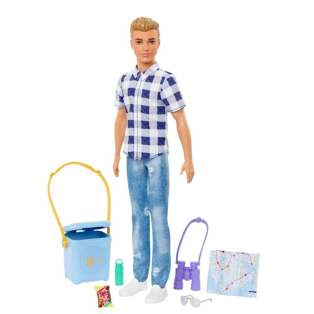 Muñeca Barbie It Takes Two Ken para acampar con camisa a cuadros jeans y zapatillas blancas Barbie