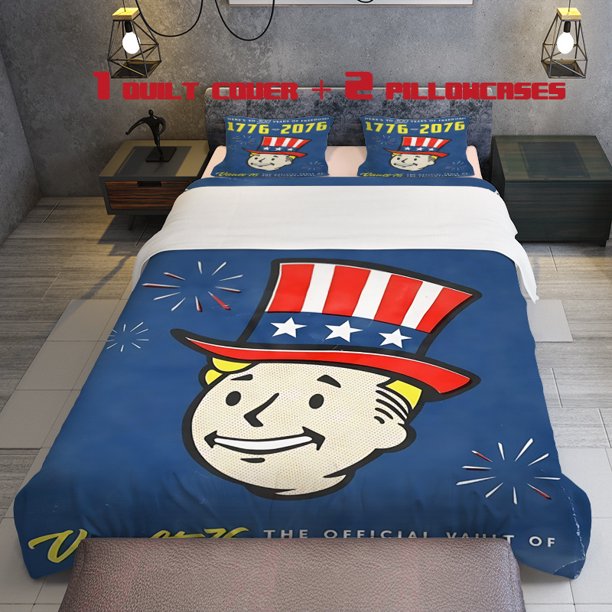 A 3pcs bedding Featuring Cartoon Characters with Gentleman Hats Including a Duvet Cover And Two Pillowcases. Available in Various Colors