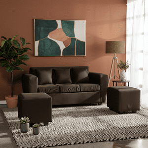 Deco Outlet - Living Kansas 3 Cuerpos + 2 Pouf Felpa Chocolate