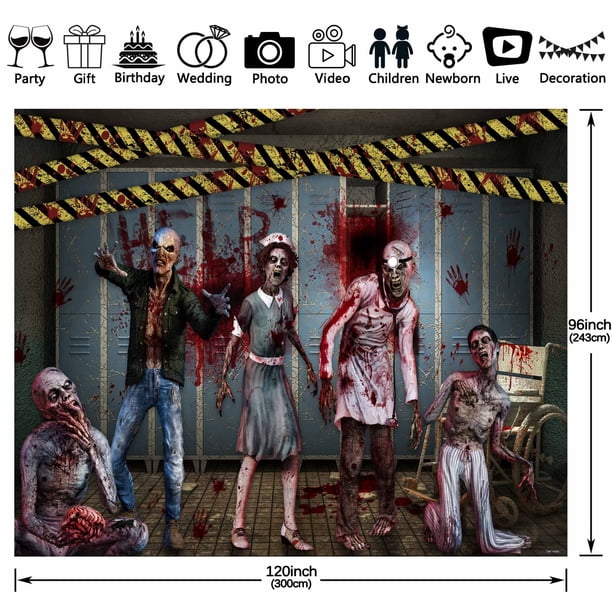 1pc 7x5ft/8x6ft/10x8ft,Halloween Zombie Polyester Photography Backdrop, Scary Haunted House Background, Spooky Hospital Doctors And Nurses Party Decorations Photo Booth Props