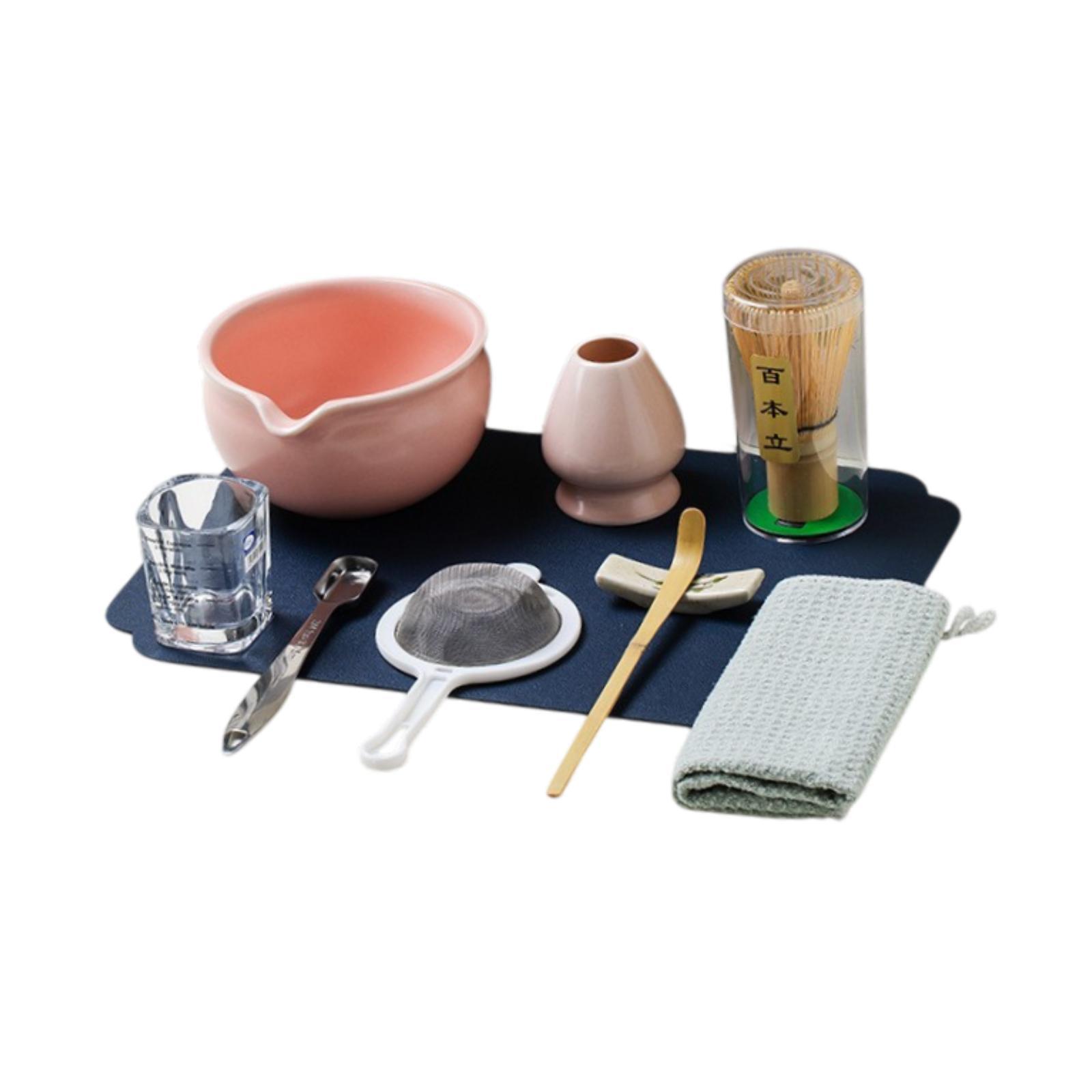 Magideal - 10Pcs Matcha Set De Té Té Almohadilla De Té Regalo De Tazón Para Japonés Familiar, Utensilios De Cocina Para Preparación De Matcha Matcha Latte Rosa