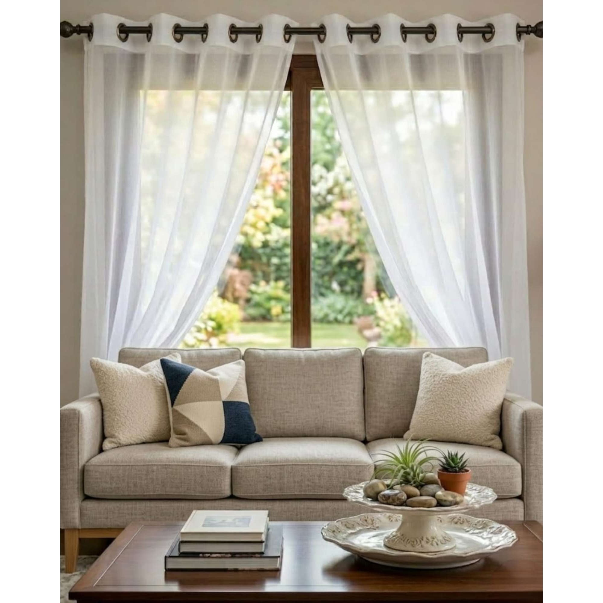 Mylhogar - Juego De Visillos Modernos Translúcidos Con Argollas