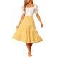 thumbnail image 2 of INSPIRE CHIC Falda Midi para Mujer Cintura Elástica Sólida Falda Acampanada en Línea A con Bolsillos Amarillo S, 2 of 7
