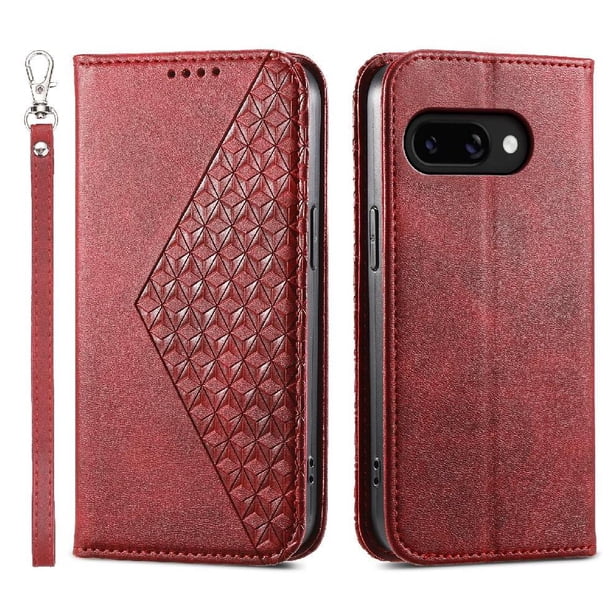 Funda Flip FOXDOCK para Google Pixel 9A , Estilo Billetera con Diseño Rombo, Correa de Mano y Soporte, Uso Diario