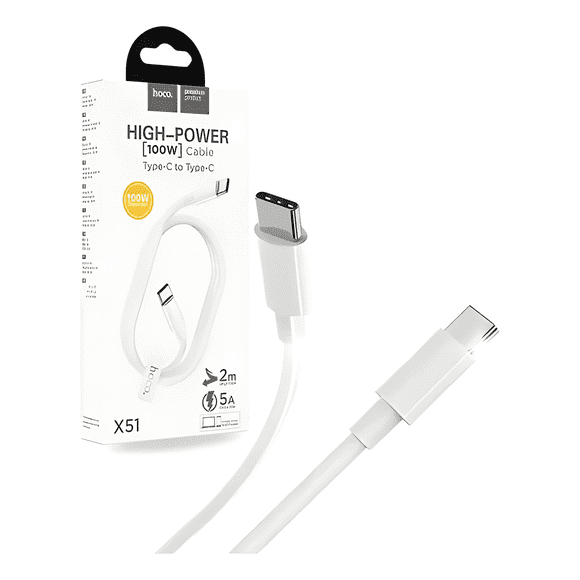 Cable hoco x51 data tipo c a tipo c 100w 1m Blanco