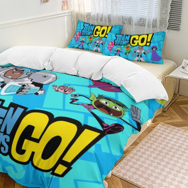 x511 Teen Titans Go 3-Piece Bedding Set Warm And Comfortable Soft Duvet Cover Bed Set with 1 Duvet Cover And 2 Pillowcases for Bedroom b511