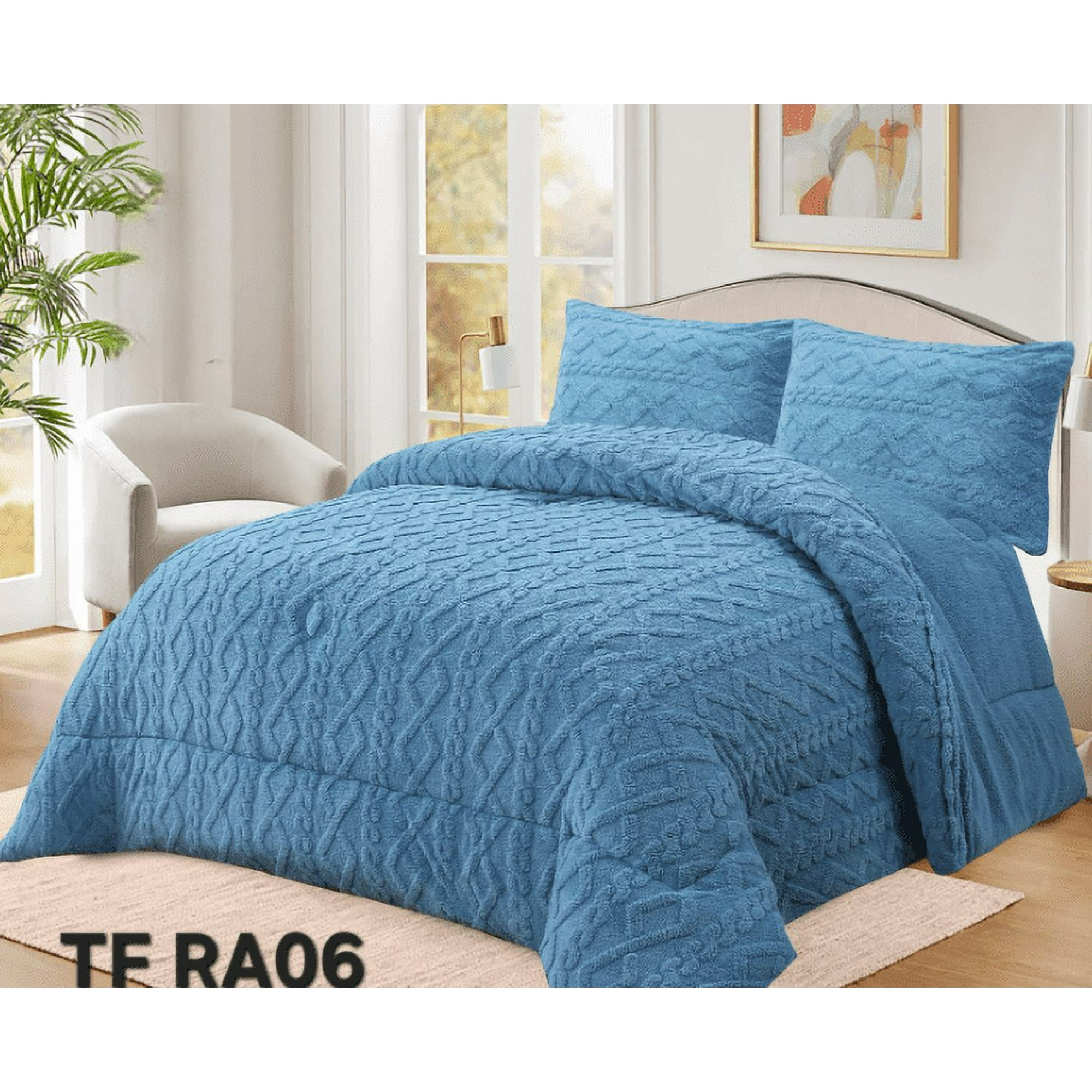 Tecnocasa - Plumon De Invierno Con Chiporro Trenzados Color Azul 2 Plazas