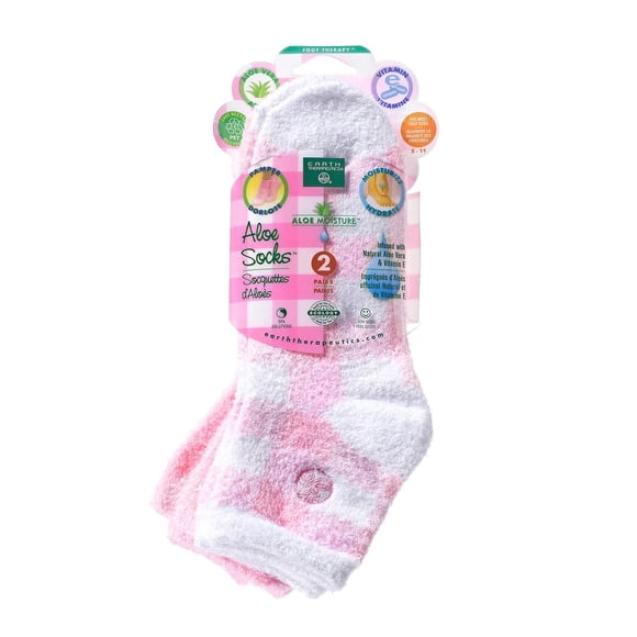 Pack doble de calcetines Earth Therapeutics Aloe a cuadros rosas, 2 pares