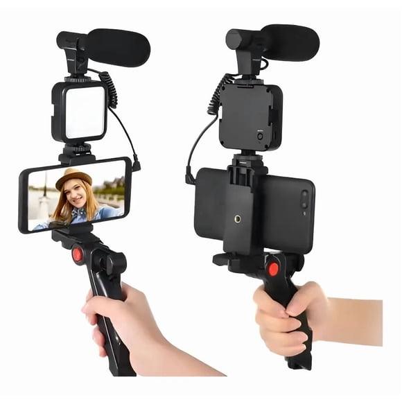 Estabilizador ay-49 Celular Kit Grabación Trípode Micrófono Led Color Negro