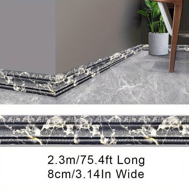 1pc Self-Adhesive Flexible Foam Molding Trim, 90"x 3" 3D Sticky Decorative Wall Trim Lines Skirting Baseboard Border, Waterproof Wallpaper For Living Room And Home Decorations