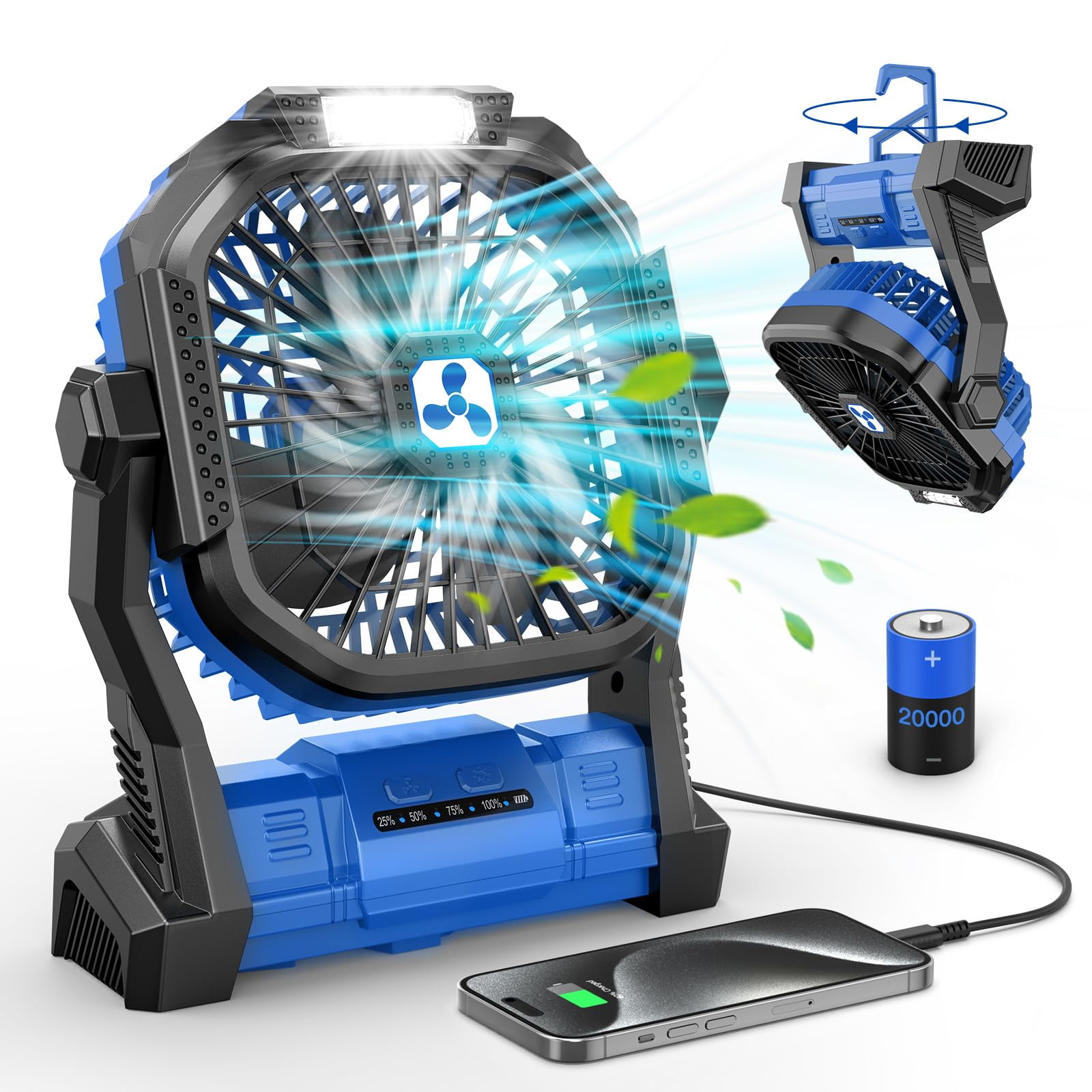 Ventilador Portátil Onlynew Recargable De 20000 Mah Con Linterna Led