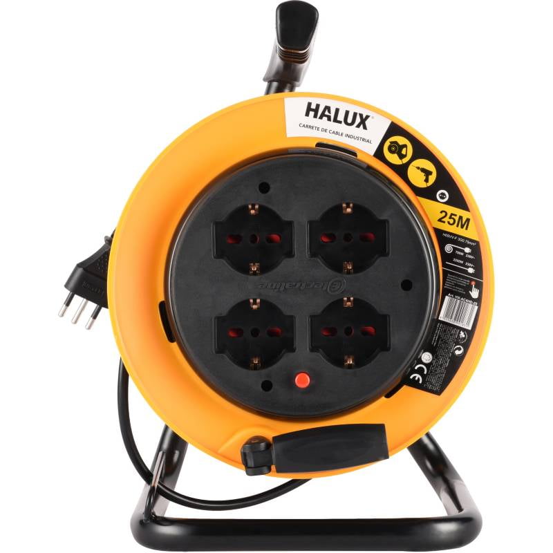 Halux - Alargador Carrete Eléctrico 4 Tomas 25 M Schuko