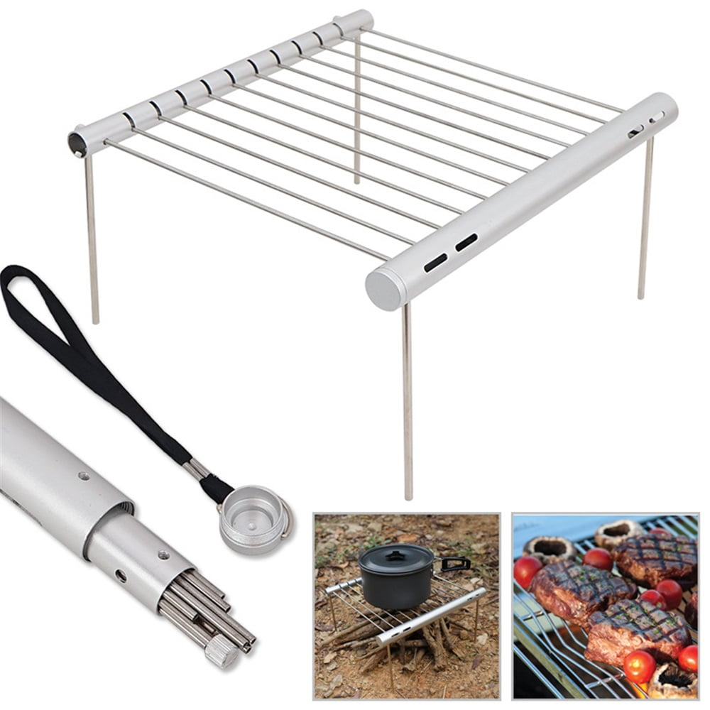 Xusx111 - Parrilla De Camping Portátil, Parrilla De Barbacoa De Carbón De Acero Inoxidable Compacto Plegable Para Picnics, Mochila, Patios Traseros, Supervivencia