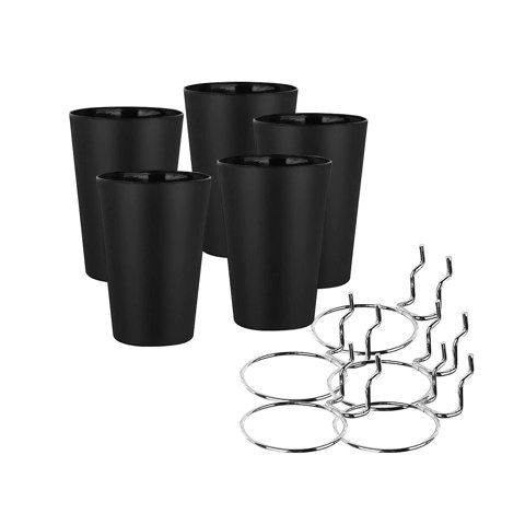 Ioensy - 5 Contenedores De Tablero Perforado Con Ganchos, Tazas De Tablero Perforado De Fácil Instalación Con Anillos, Color Negro