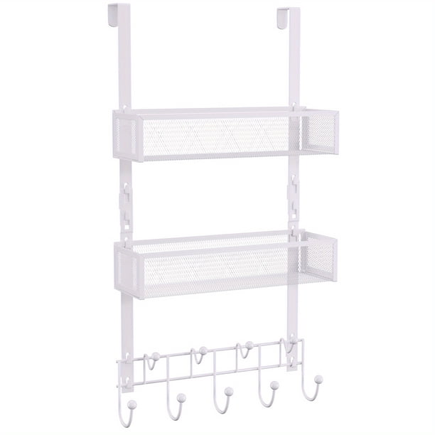 1pc Door Hanger Organizer, Over The Door Towel Rack, Use For Hanging Coat, Bag, Hat, With 2 Baskets And 9 Hooks For Bathroom, Bedroom, Living Room, Easy Installation No Need Screws