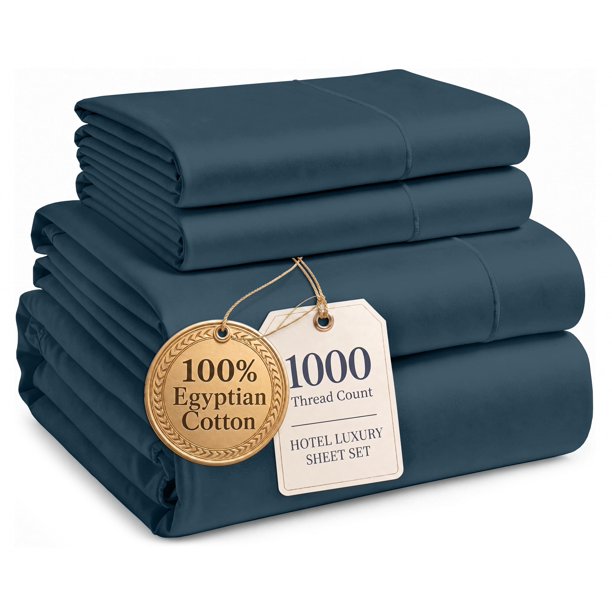 LANE LINEN Juego de sábanas tamaño completo 100% algodón egipcio satén - Azul Estate