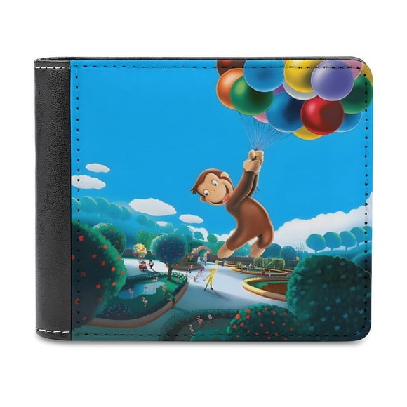 Jorge el Curioso: Mono Cartera de Cuero PU para Hombres, Tarjetero Bifold Delgado, Cartera Minimalista de Cuero Sintético Suave