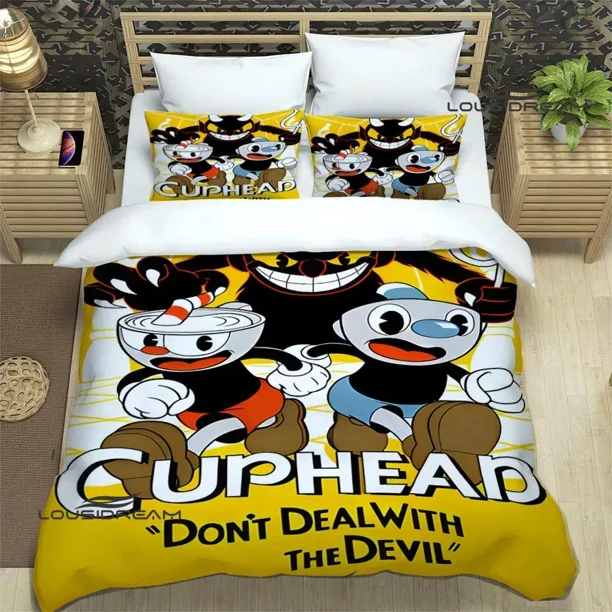 Cupheadprinted Bedding Sets exquisite bed supplies set duvet cover bed comforter set bedding set luxury birthday gift Bed Sheets