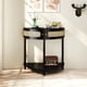 thumbnail image 1 of Unique Half Moon Design End Table with Sliding Rattan Door,Elegant Semi-circle Entryway Console Table with 2 Rattan Storage Cabinet and Bottom Shelf for Living room, Bedroom, Study, Hallway(Black), 1 of 3