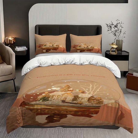 Christmas Crystal Ball Winter Themed Bedding Set Including Duvet Cover And Pillowcases. Soft And Comfortable