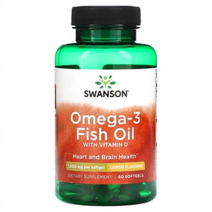 Swanson Omega-3 Con Vitamina D, Sabor Limón, 1000 Mg 60 Cápsulas Blandas