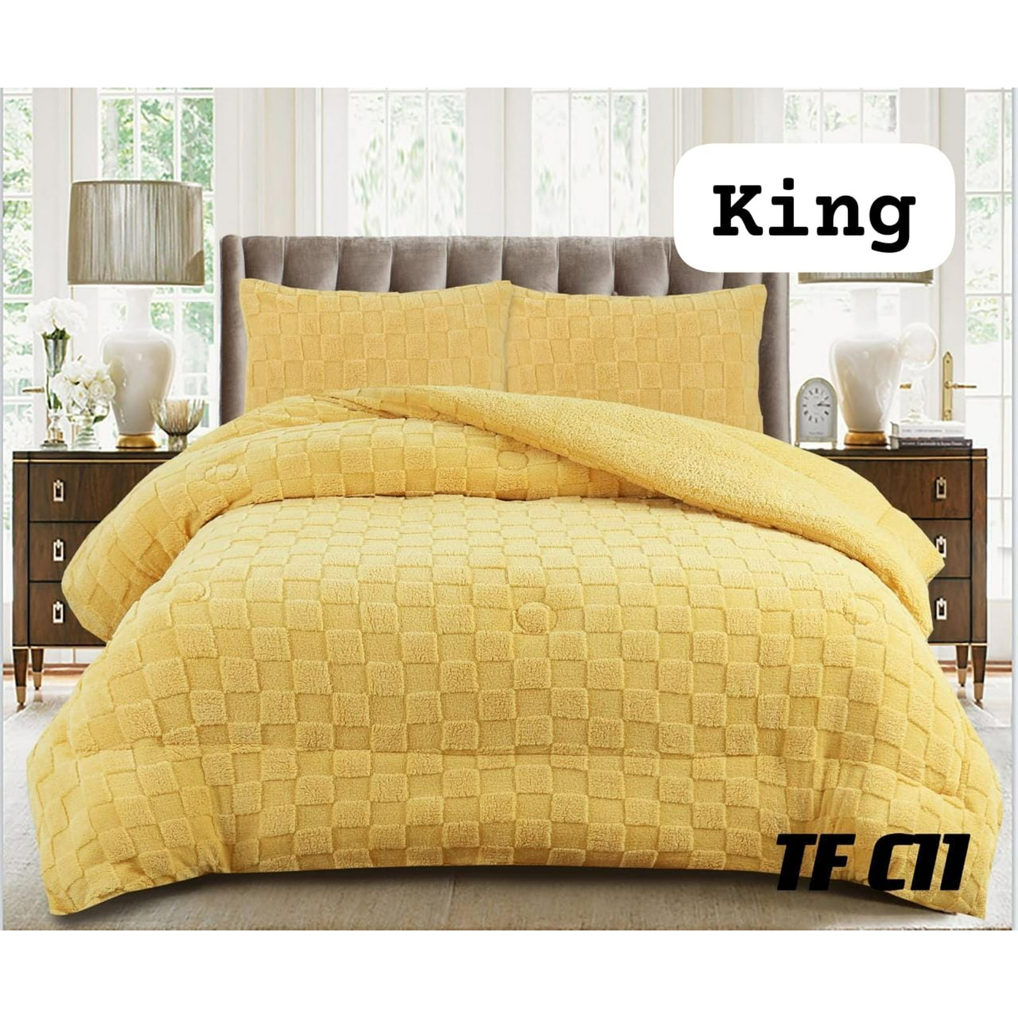 Aladdins Shop - Cobertor De Invierno Texturizado Con Chiporro 2 Plazas Cuadrille Amarillo