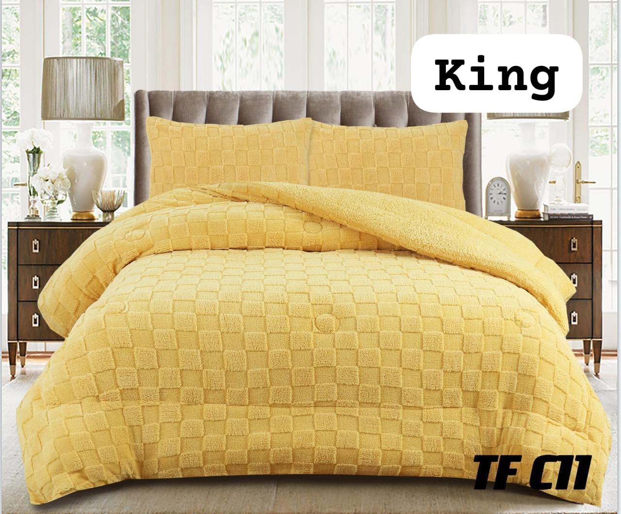 Aladdins Shop - Cobertor De Invierno Texturizado Con Chiporro 2 Plazas Cuadrille Amarillo