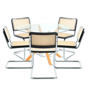 Klik Muebles - Mesa De Comedor Redonda De Vidrio Cross 120Cm + 5 Sillas Breuer Madera - Negras