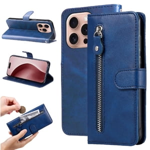 Gangxun - Funda Con Cremallera Para Iphone 16 Pro Max, Carcasa Cartera De Cuero Pu Con Soporte Y Tarjetero