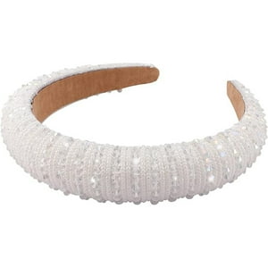 Veatool - Diadema Blanca Con Diamantes De Imitación Para Mujer, Diadema Acolchada Con Cuentas De Cristal Brillante, Lindas Bandas Para El Pelo, Accesorios Para El Cabello Para Mujeres Y Niñas