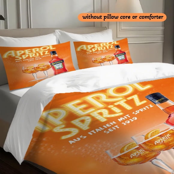 3pcs Aperol Spritz Beer Print Duvet Cover Set - Vibrant Orange & Pink Design Zipper Closure