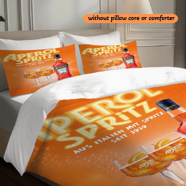 3pcs Aperol Spritz Beer Print Duvet Cover Set - Vibrant Orange & Pink Design Zipper Closure